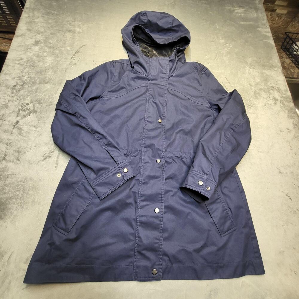 Hunter Coat Womens L Blue Rain Coat Hooded Lined Pockets Water Resistant